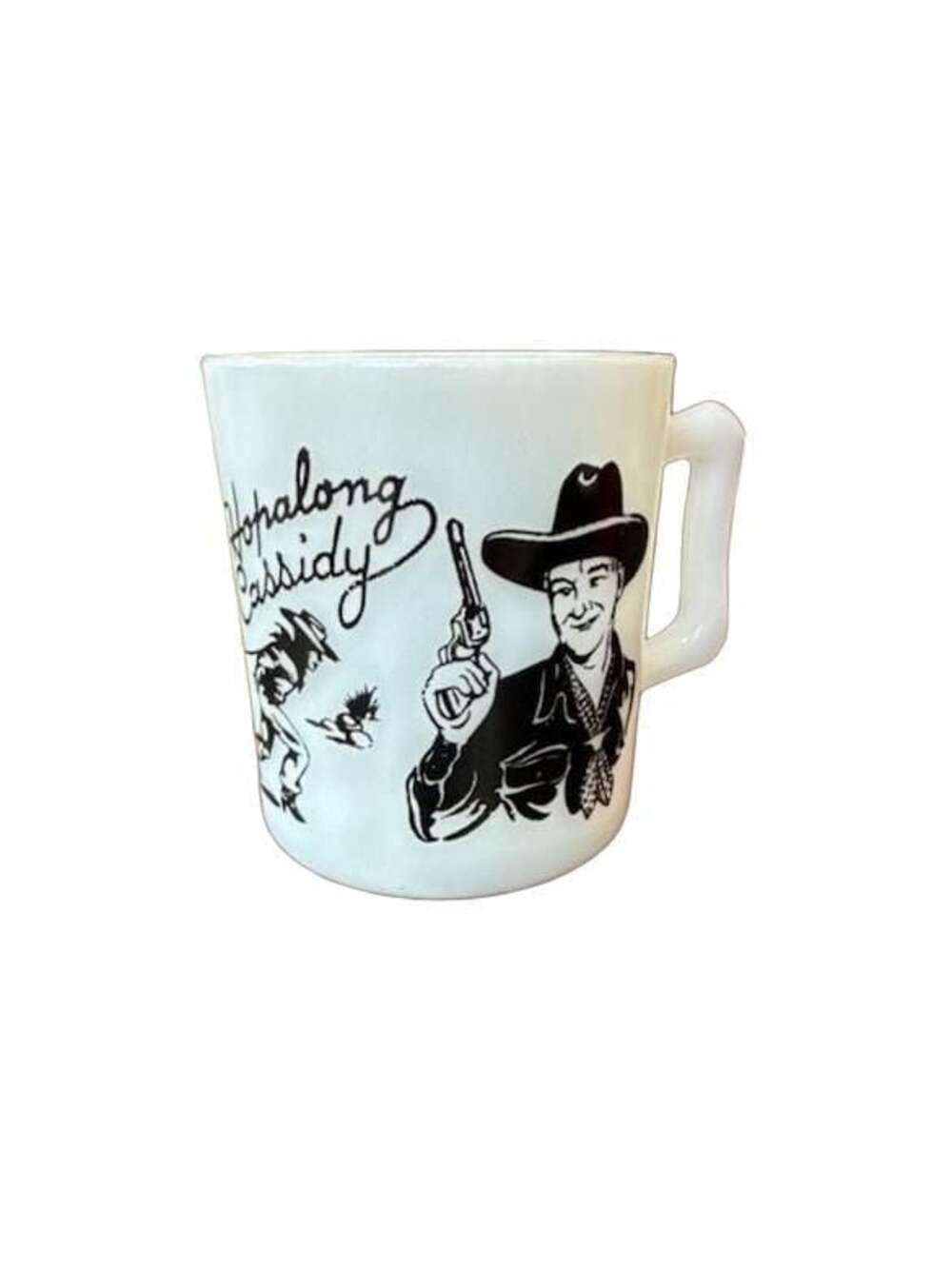 Vintage Hopalong Cassidy White Milk Glass Coffee Cup 3” Tall